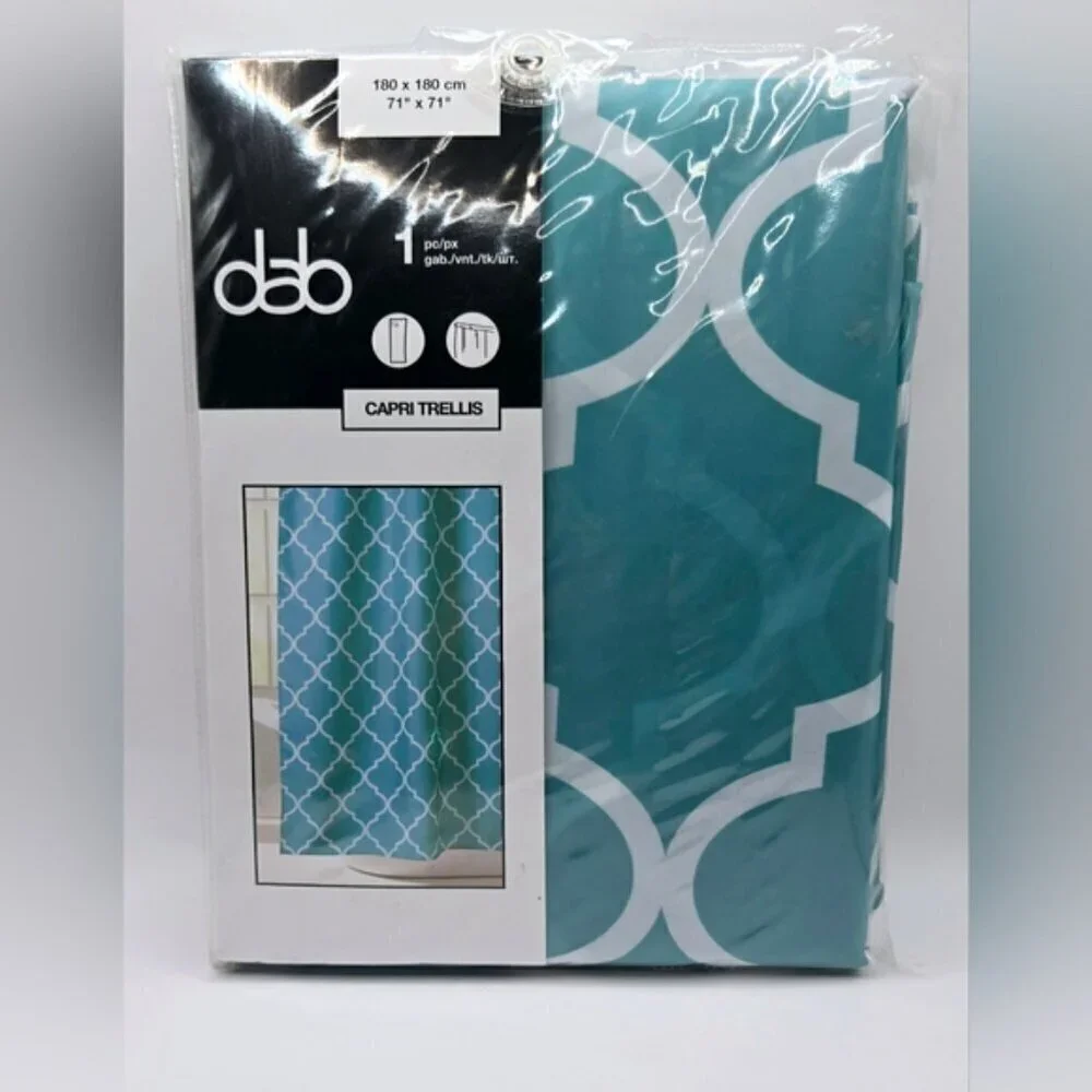 Colorful Geometric Teal Quatrefoil Pattern Moroccan Shower Curtains NWT